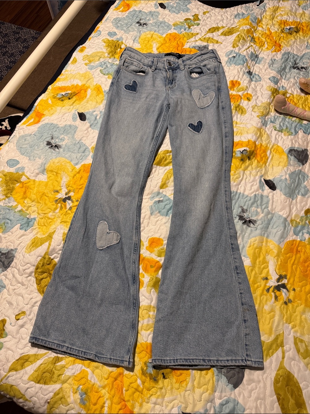 Hollister Light Blue Heart Patch Flare Jeans